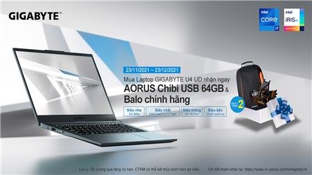 Mua Laptop GIGABYTE U4 UD Nhận Ngay AORUS Chibi USB 64GB & Balo Chính Hãng