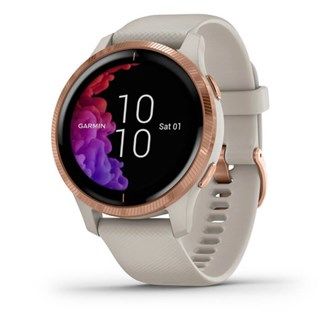 Garmin Venu™ Rose Gold Stainless Steel Bezel with Light Sand Case and Silicone Band