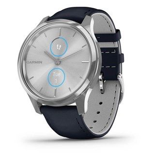 Garmin Vivomove Luxe - Silver Stainless Steel Case Navy Leather