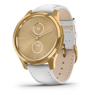 Garmin Vivomove Luxe - 24K Gold PVD Stainless Steel Case White Leather Band