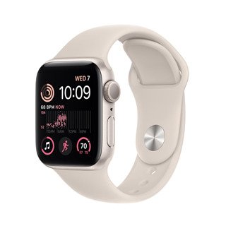 Apple Watch SE 2022 40mm viền nhôm Starlight, dây cao su màu trắng nhạt