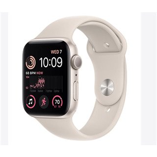 Apple Watch SE 2022 44mm viền nhôm Starlight, dây cao su màu trắng nhạt