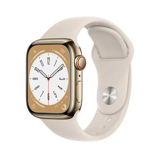 Apple Watch Series 8 41mm LTE Viền thép vàng đồng, dây cao su trắng nhạt