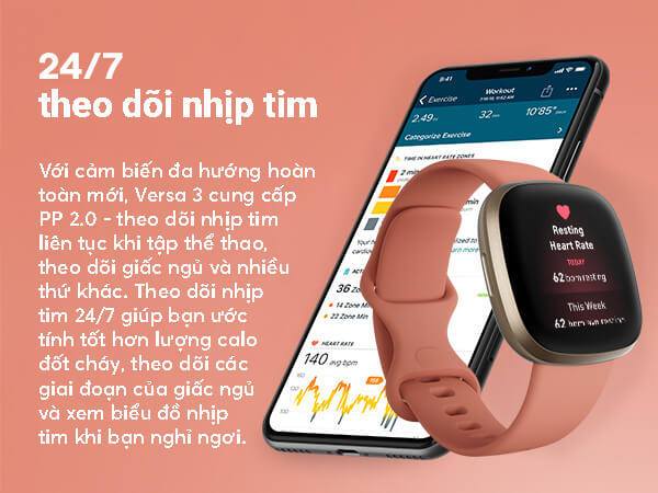 Fitbit Versa 3 - Theo dõi nhịp tim 24/7