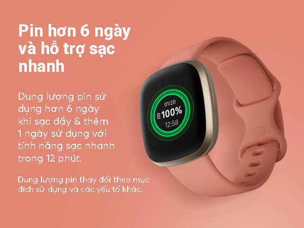 Fitbit Versa 3 - Thời lượng pin sử dụng hơn 6 ngày
