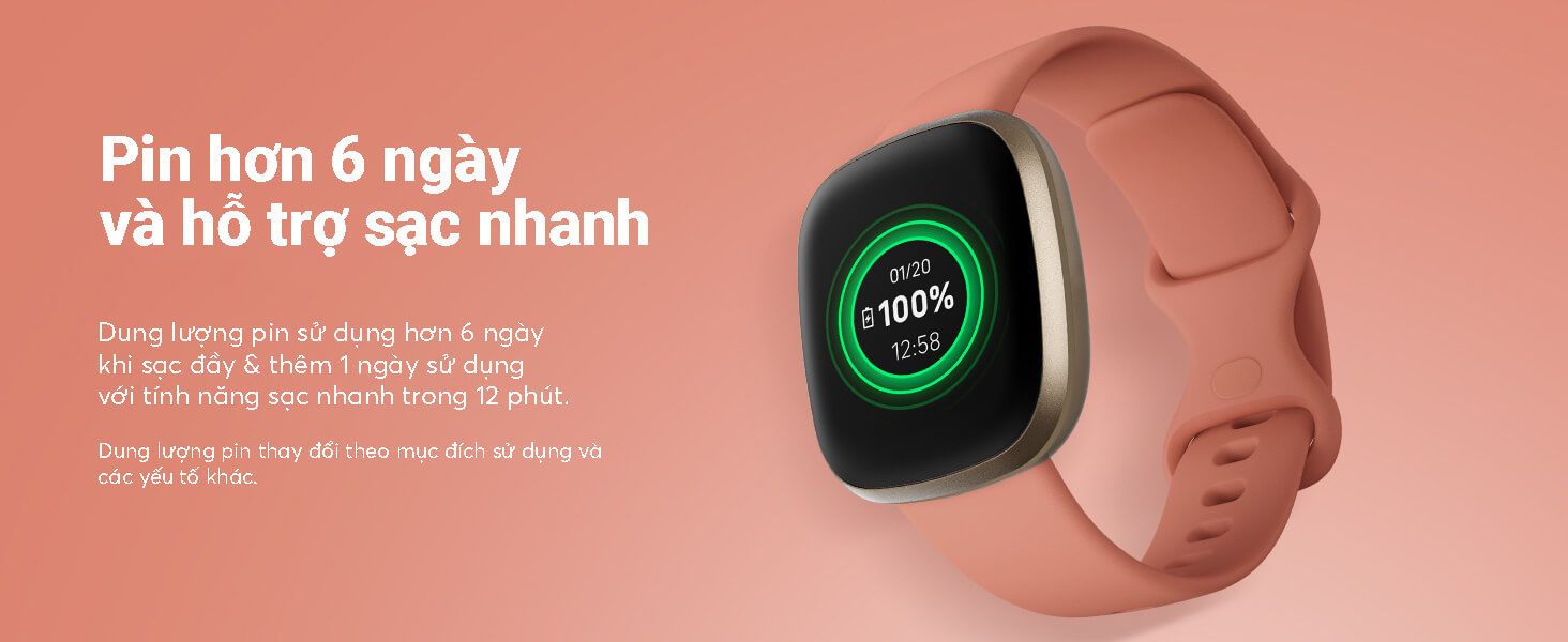 Fitbit Versa 3 - Thời lượng pin sử dụng hơn 6 ngày